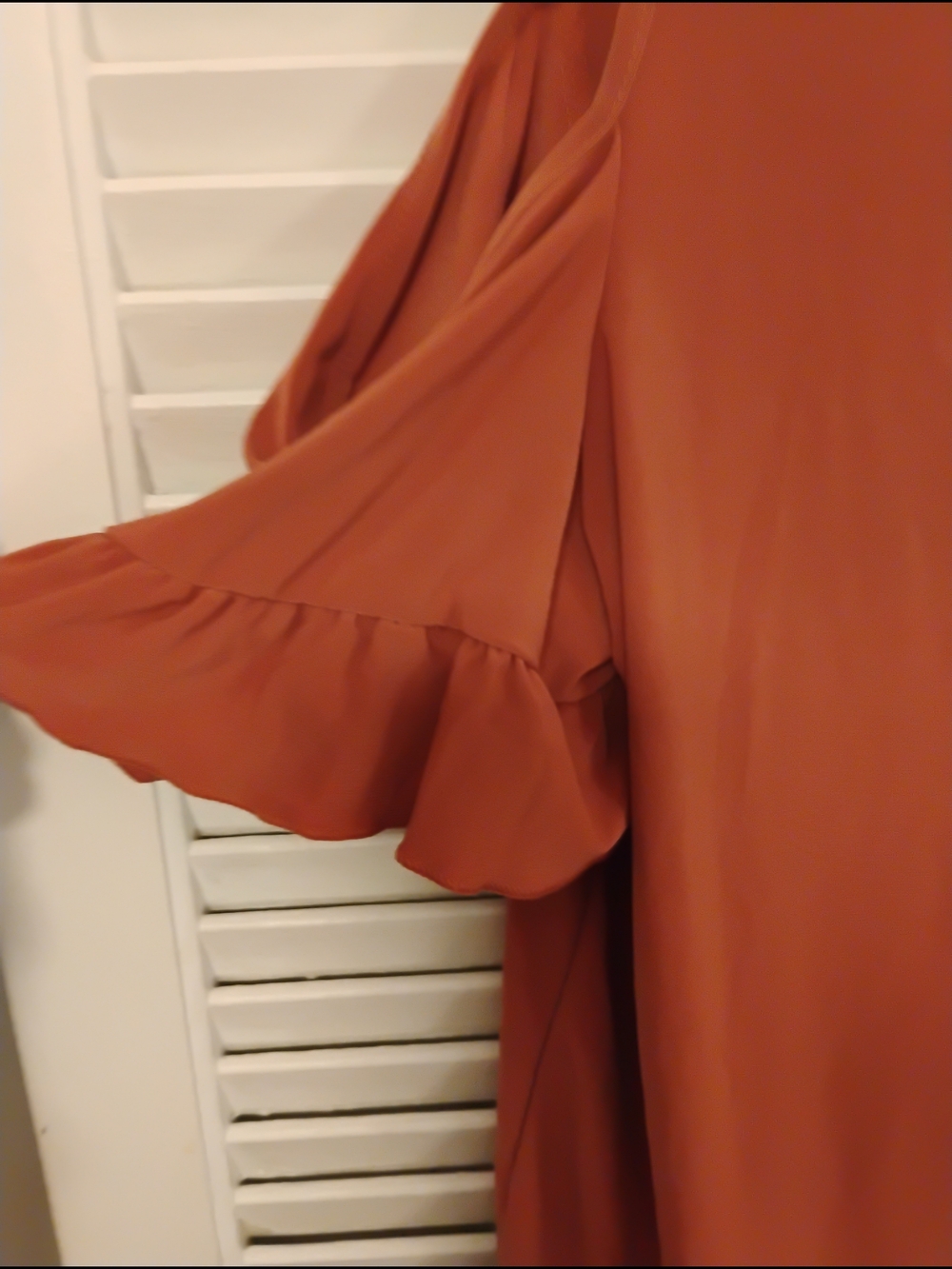 PerSeption Concept Rust Red Cold-Shoulder Ruffle V-Neck Top - Picture 3 of 7